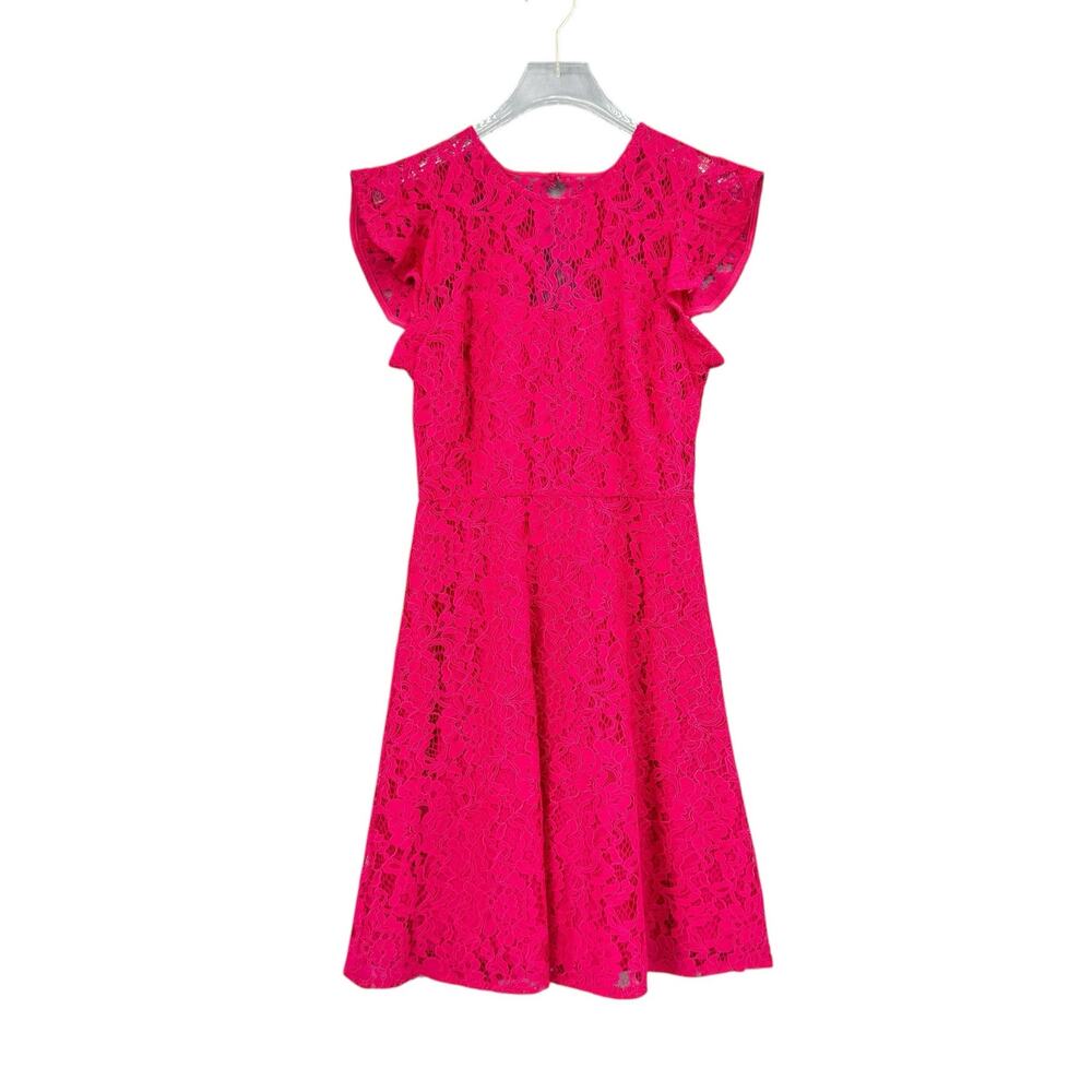 Eliza J. Bright Hot Pink Lace Fit & Flare Flutter Sleeve Short Mini Party Dress